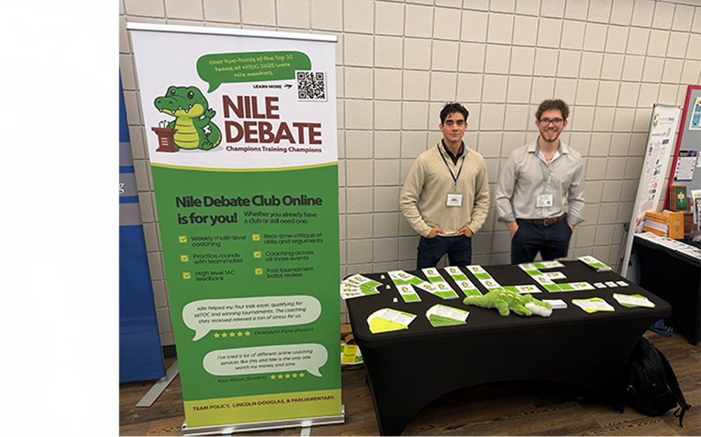 The Nile Debate booth at a tournament
