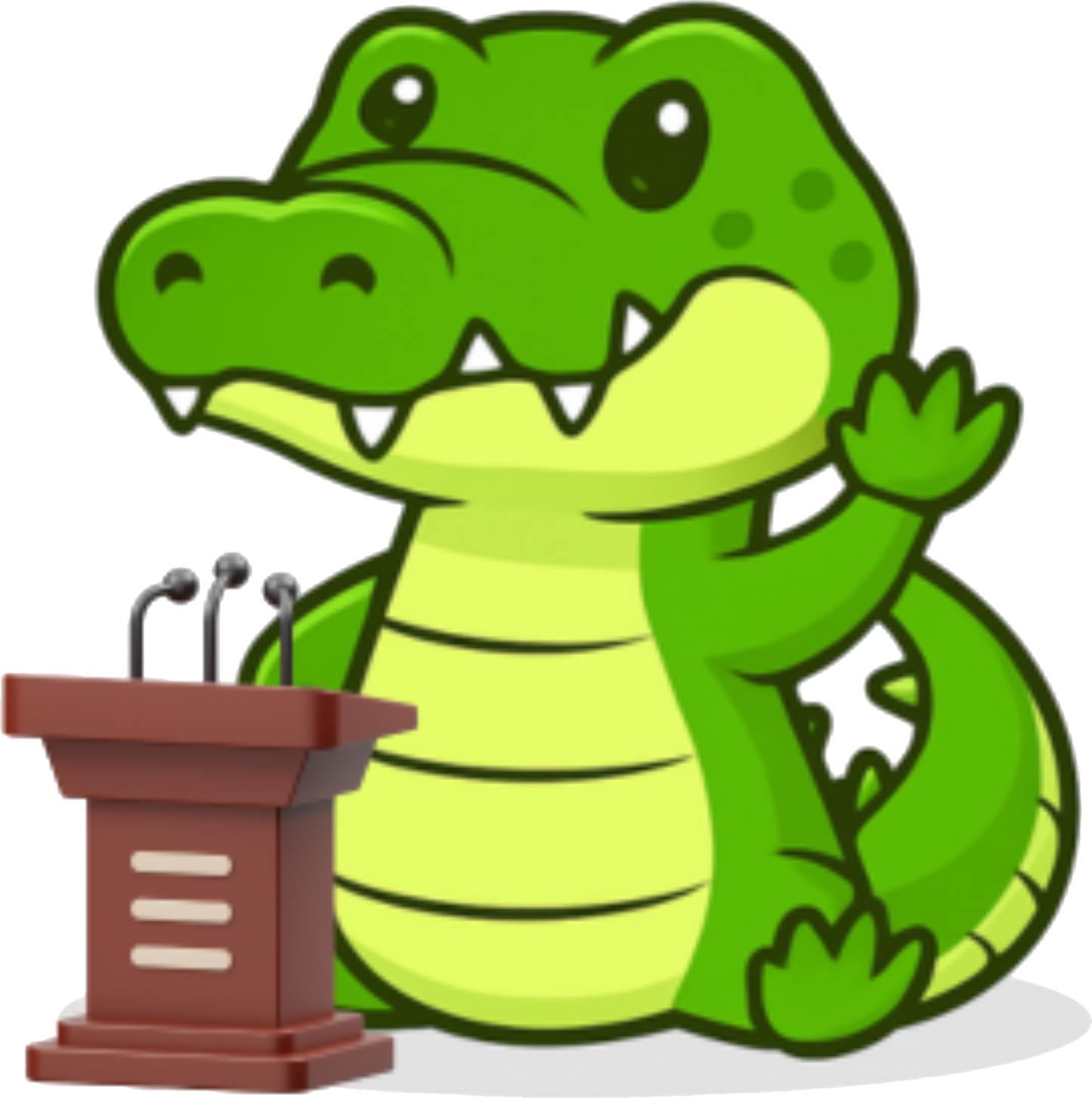 Nile Debate crocodile mascot at a podium
