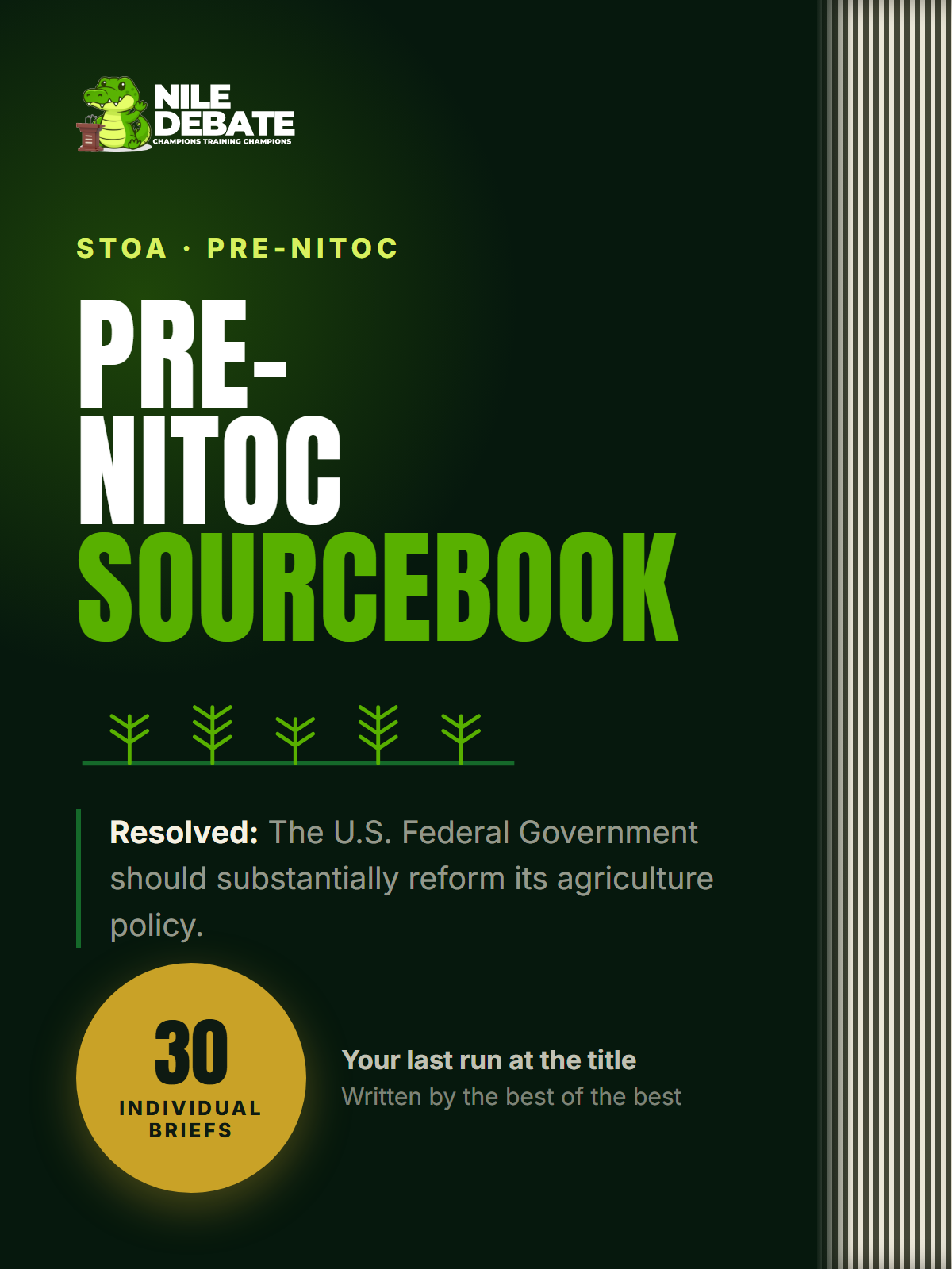 Nile Team Policy Pre-NITOC Sourcebook 2026 — 30 individual briefs on the agriculture resolution